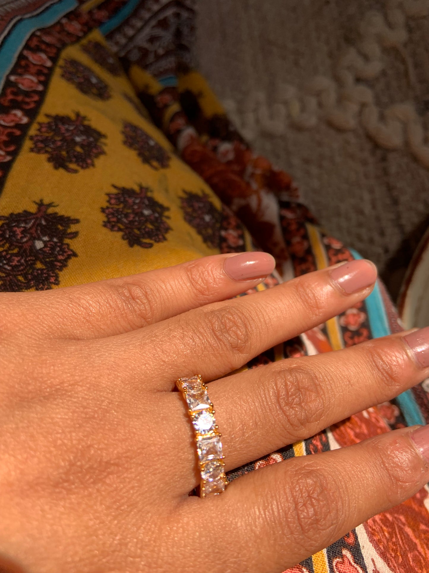 Chunky Crystal Band Rings Gold
