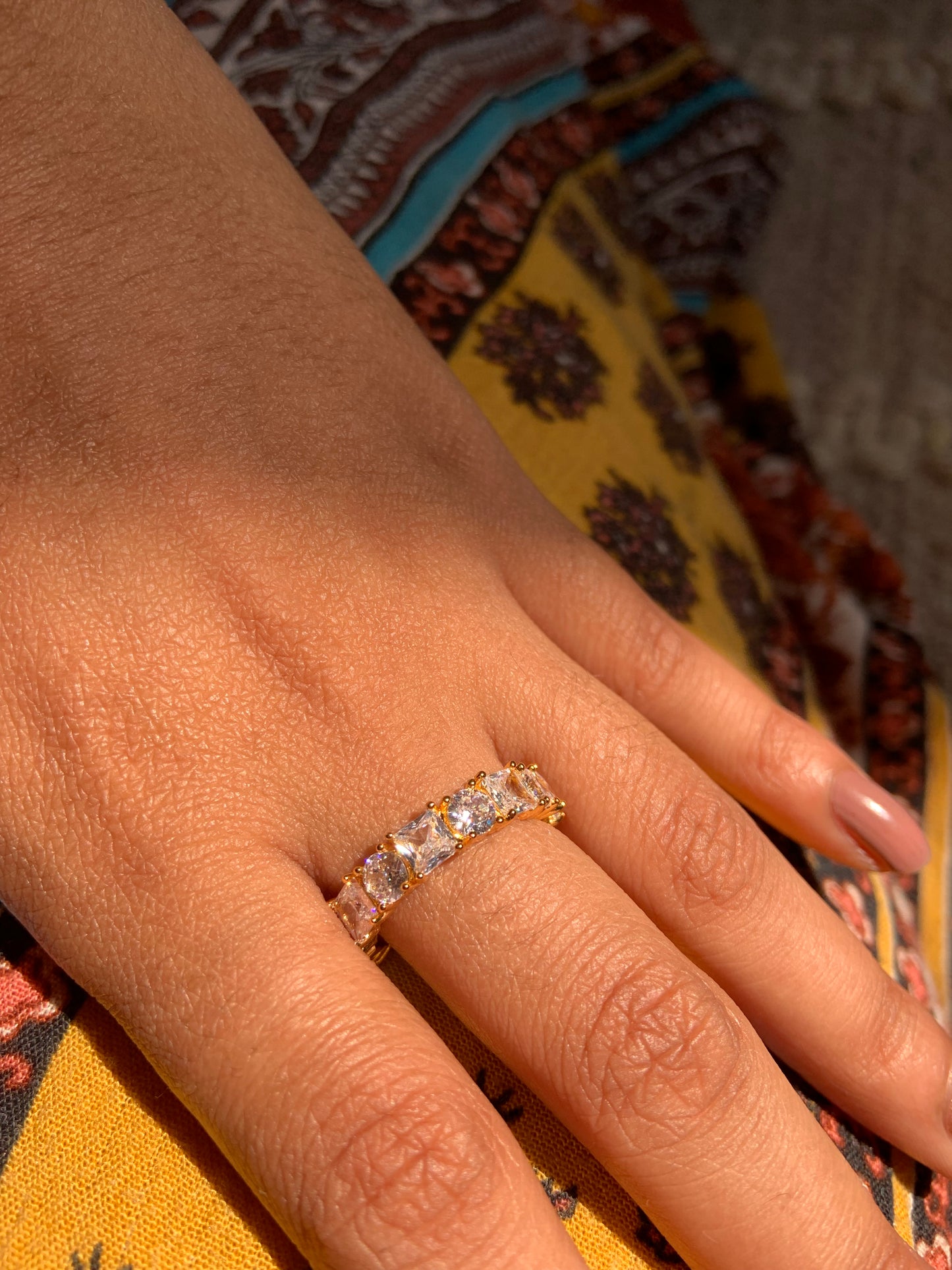 Chunky Crystal Band Rings Gold