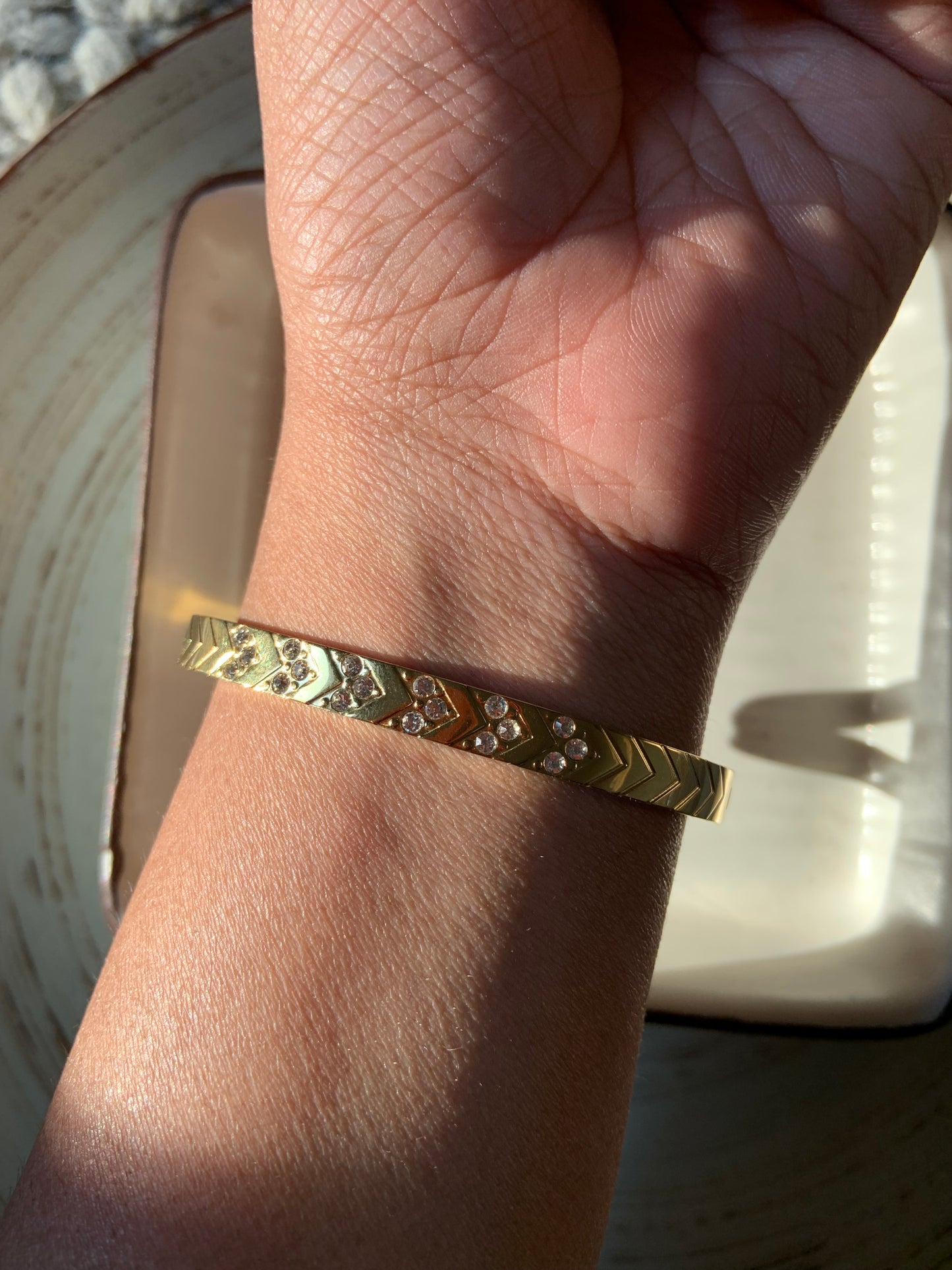 V Crystal Bangle Cuff