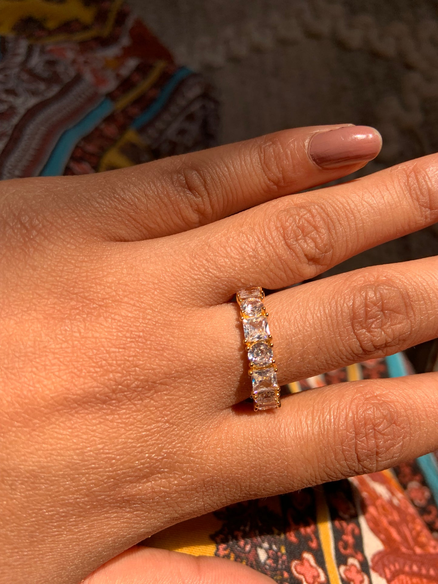 Chunky Crystal Band Rings Gold