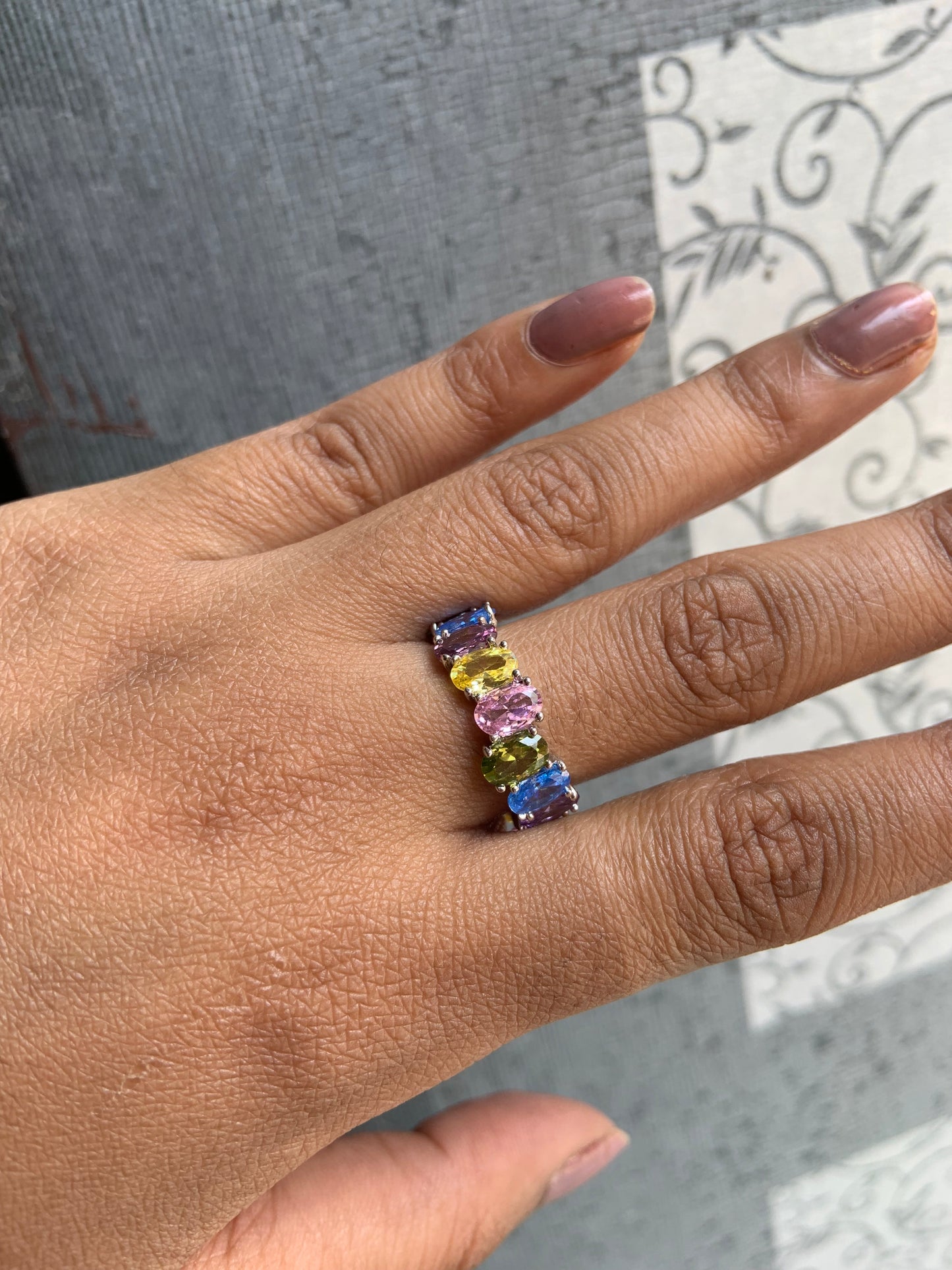 Rainbow Crystal Silver Band