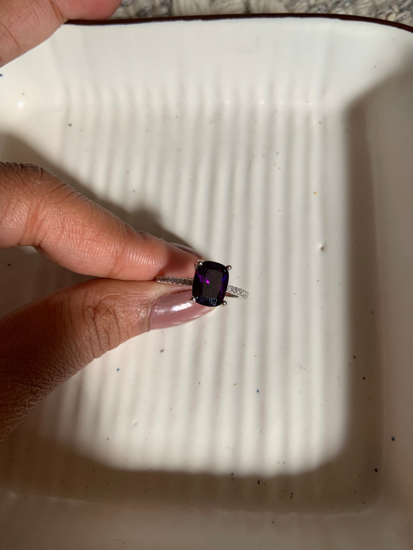 Voilet Stone With Zircon Sliver Rings