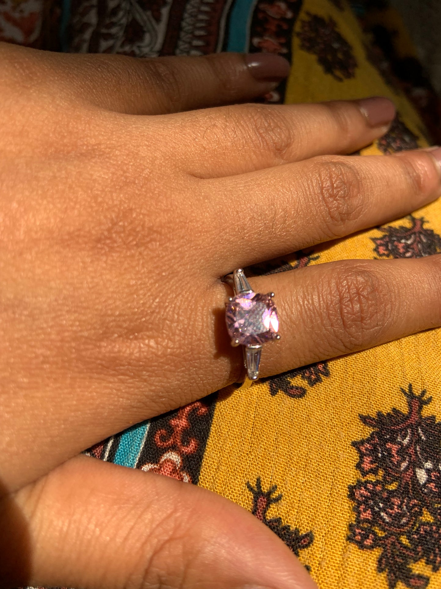 Pink Solidature With Crystal Silver Ring