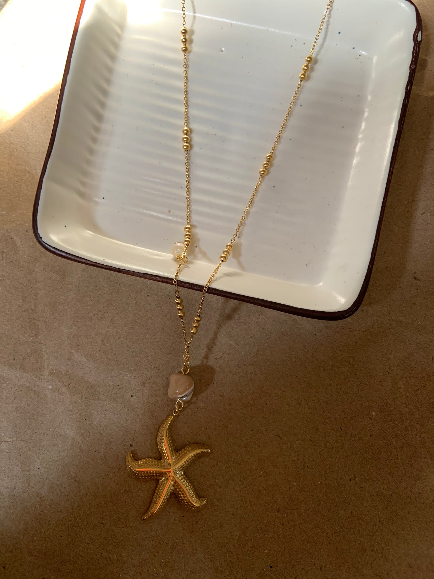 Big starfish & pearl Beach Necklace