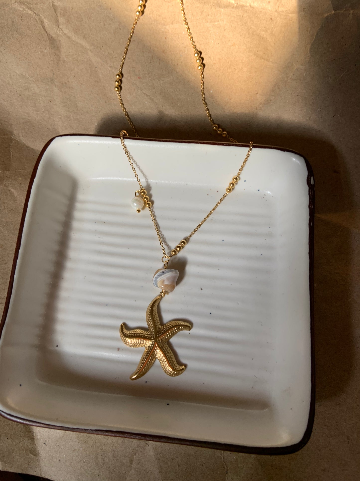 Big starfish & pearl Beach Necklace