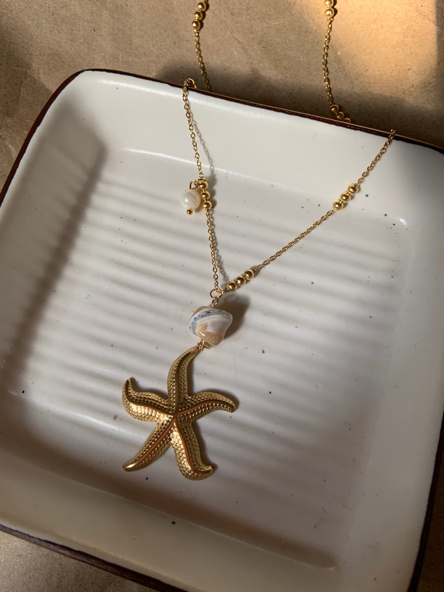 Big starfish & pearl Beach Necklace