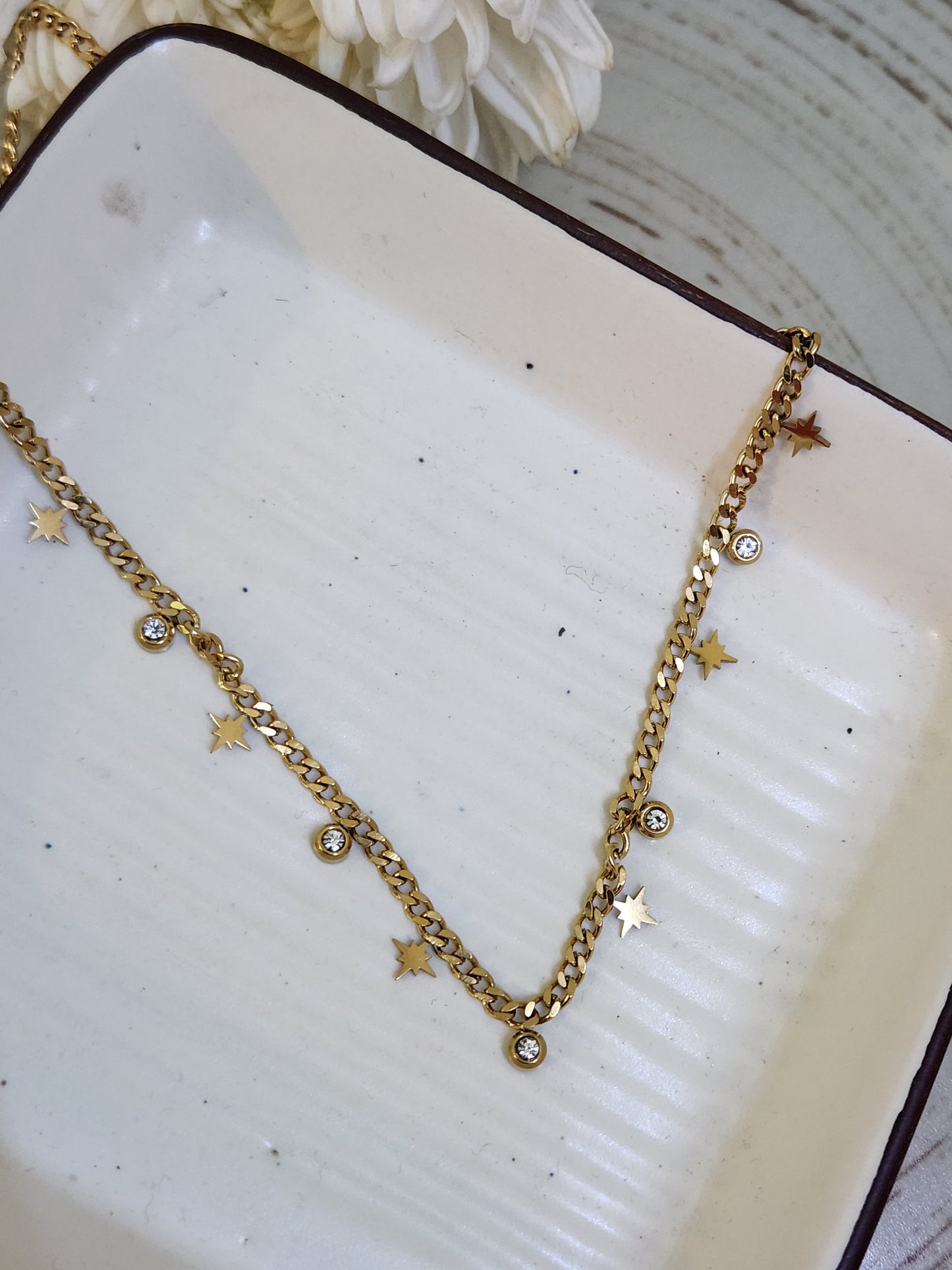 Star & Zircon Chain Necklace