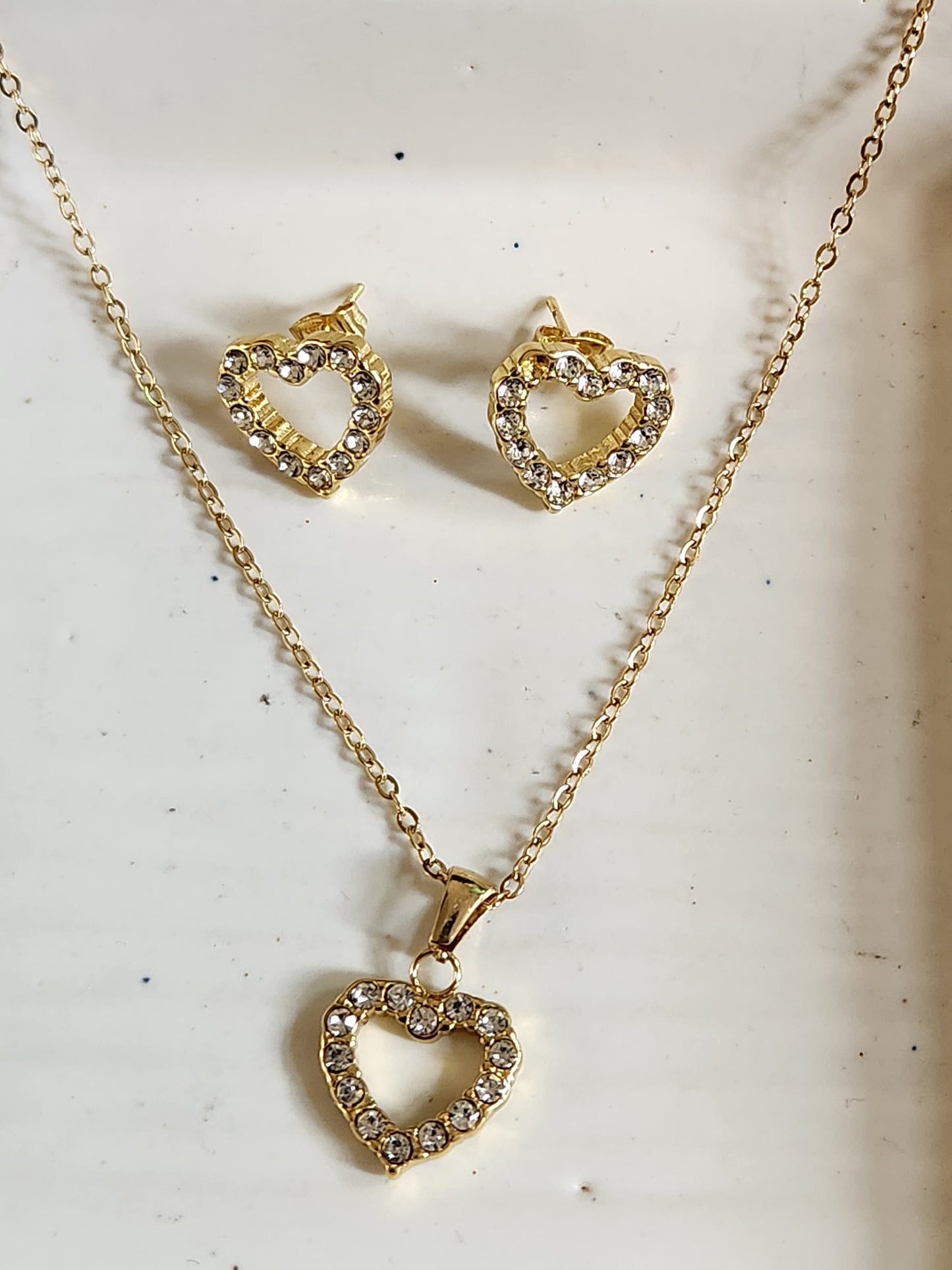 Cute Crystal Heart Necklace Set with Earrings