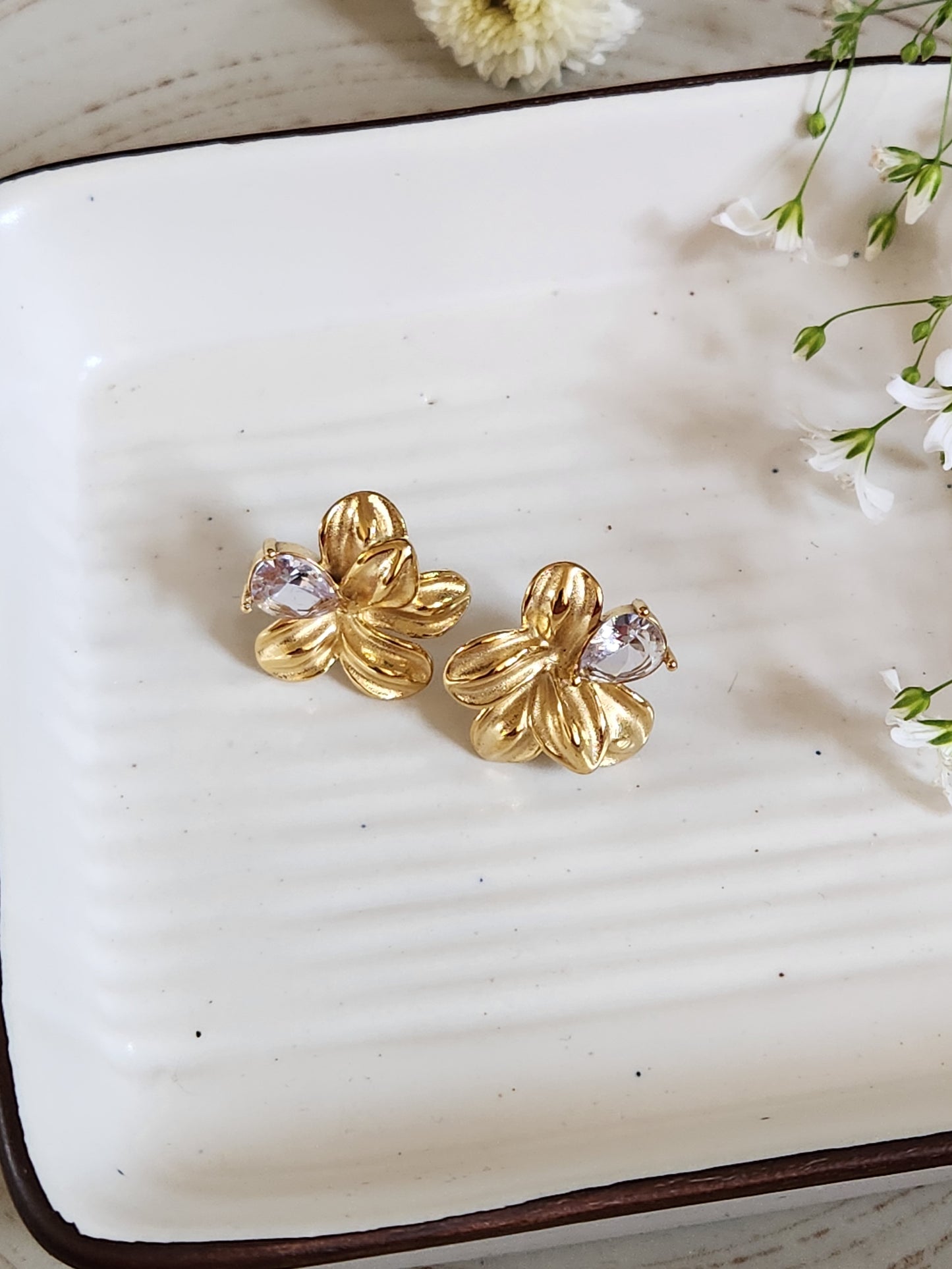 Floral Crystal Camellia Studs