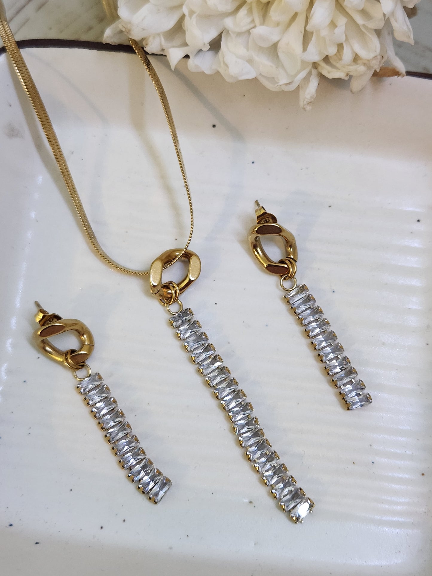 Long Dangler Necklace Set & Earrings