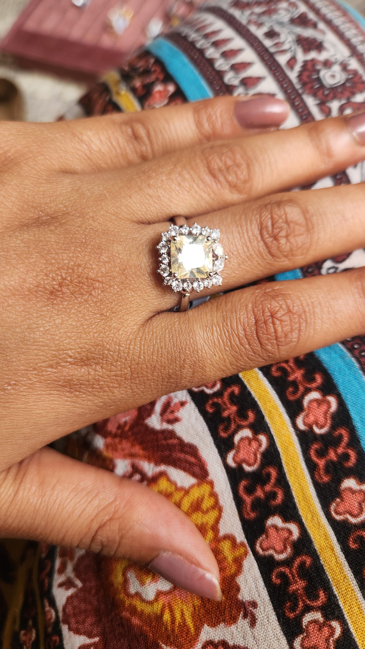 Pale Yellow Soliature Rings With Crystal
