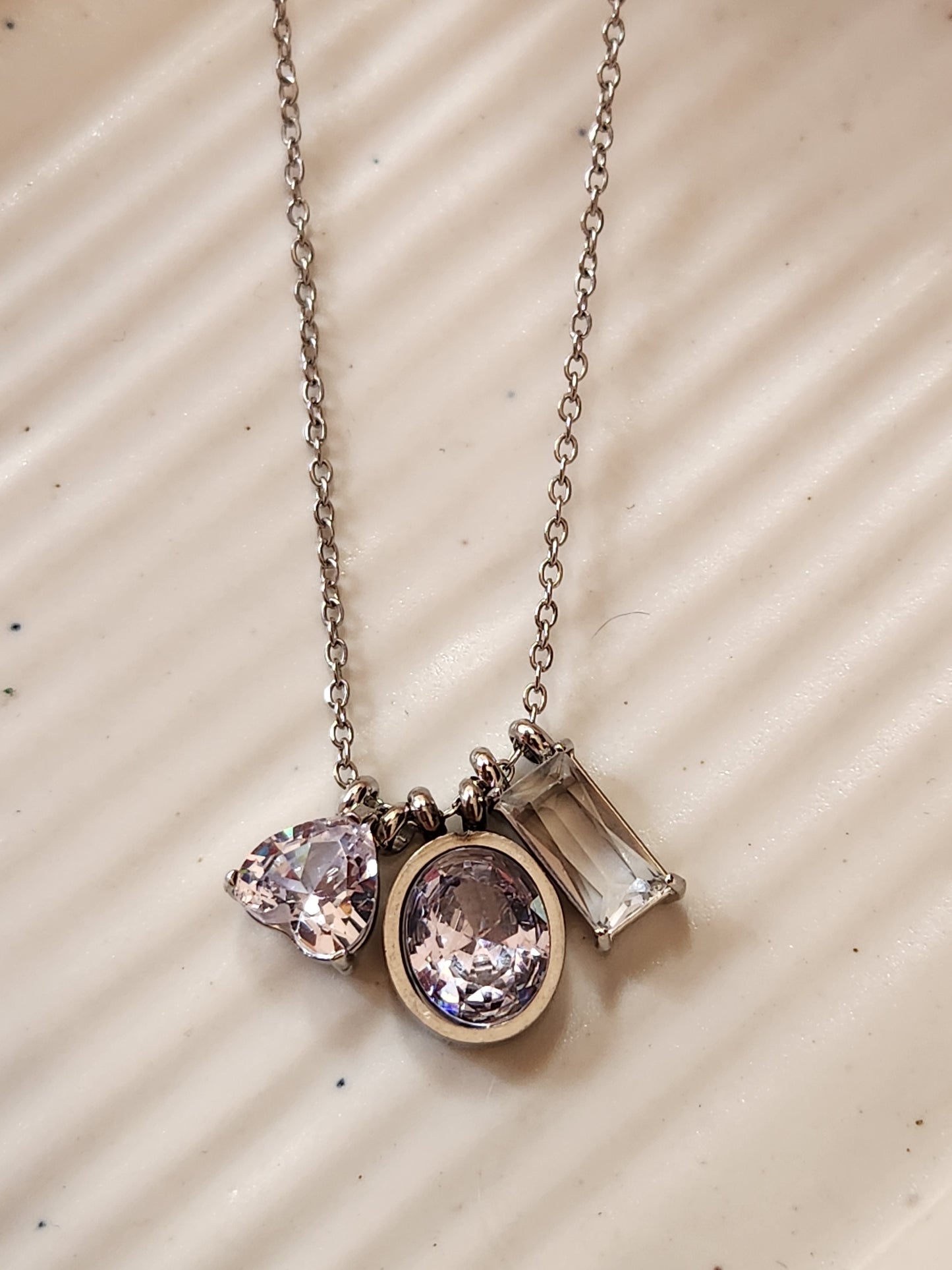 Heart Oval & Rectangle Charm Necklace