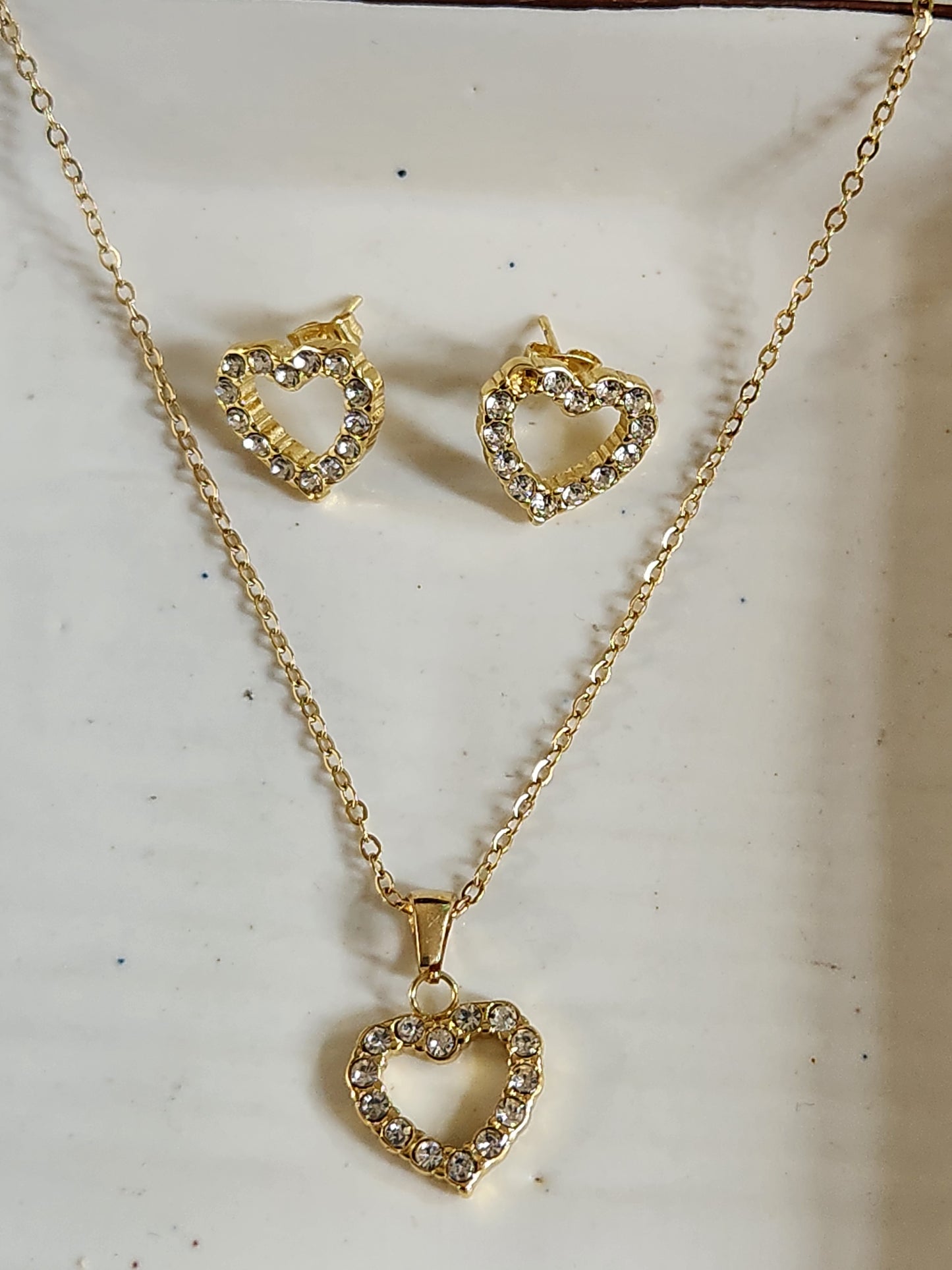 Cute Crystal Heart Necklace Set with Earrings