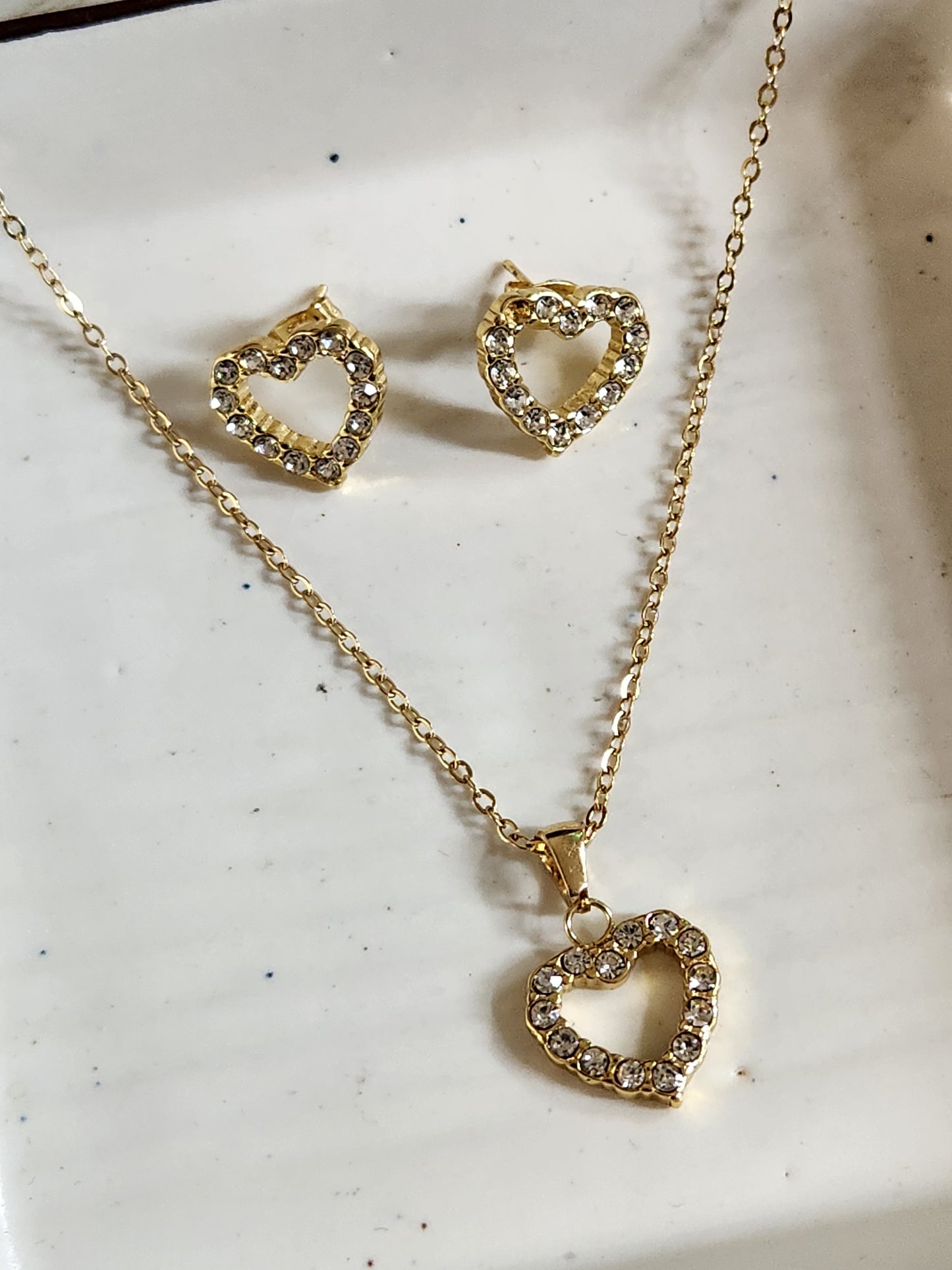 Cute Crystal Heart Necklace Set with Earrings