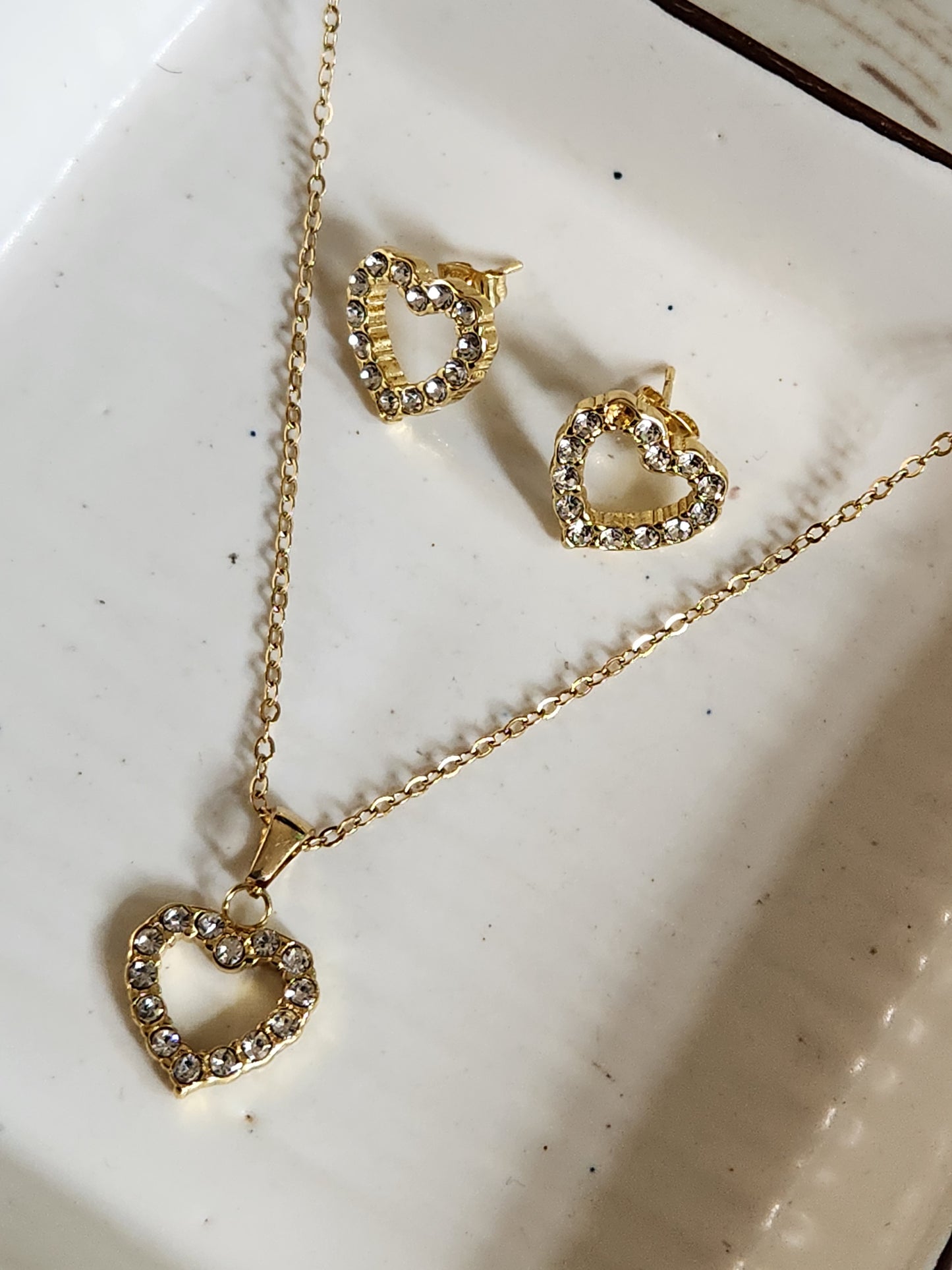 Cute Crystal Heart Necklace Set with Earrings