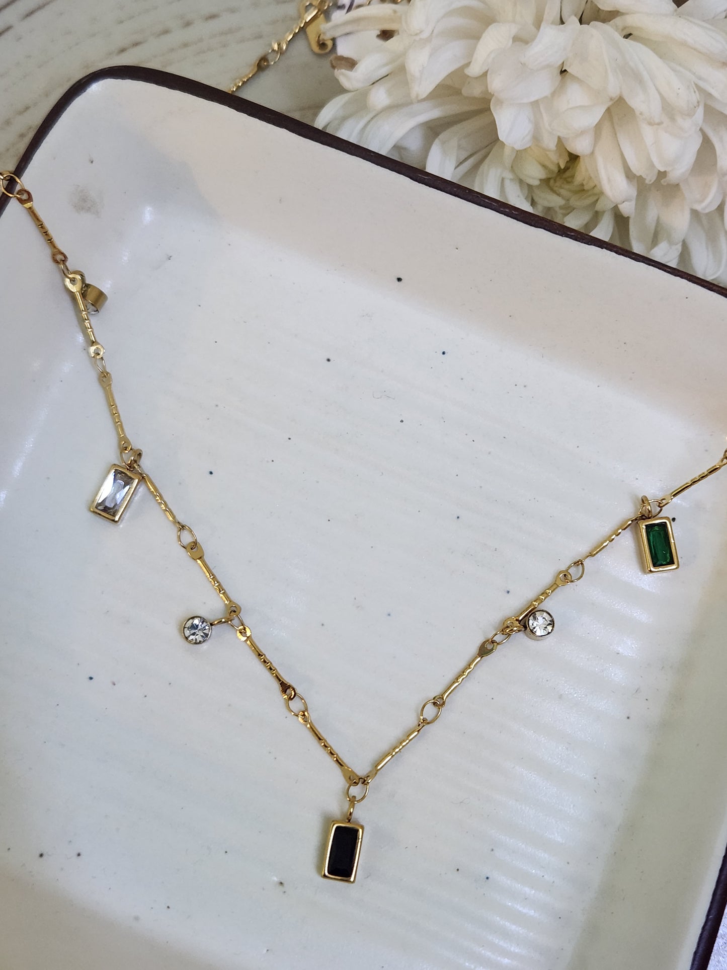 Spheres &Rectangle Connected Chain Necklace