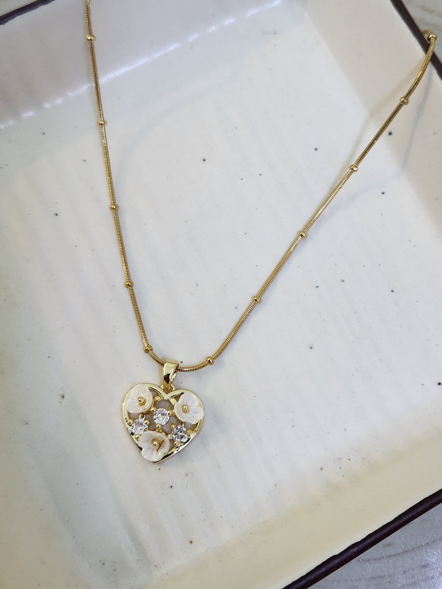 Flower Zircon Studded Heart Knotted Necklace