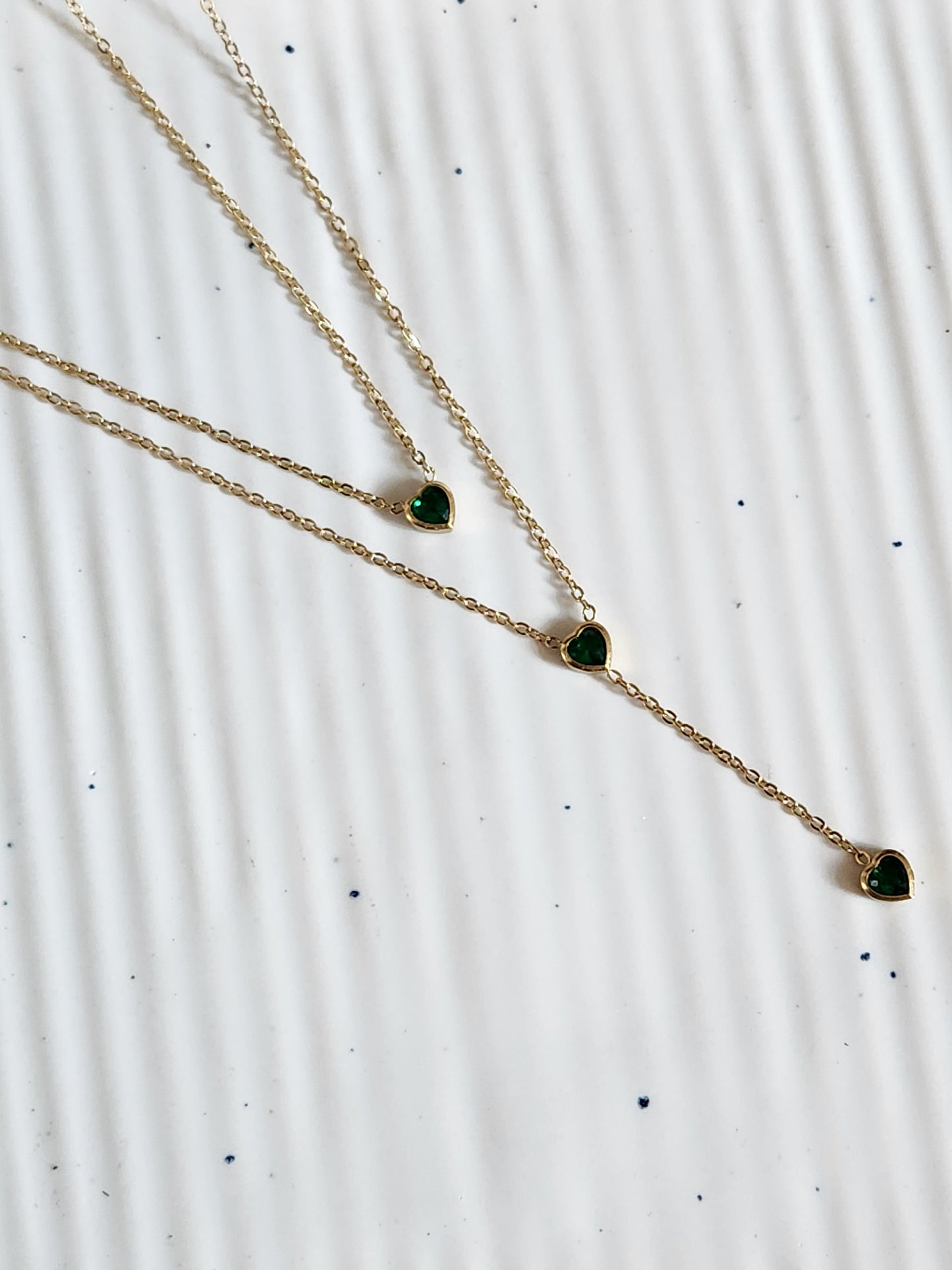 Green Crystal &Heart Dangler Necklace