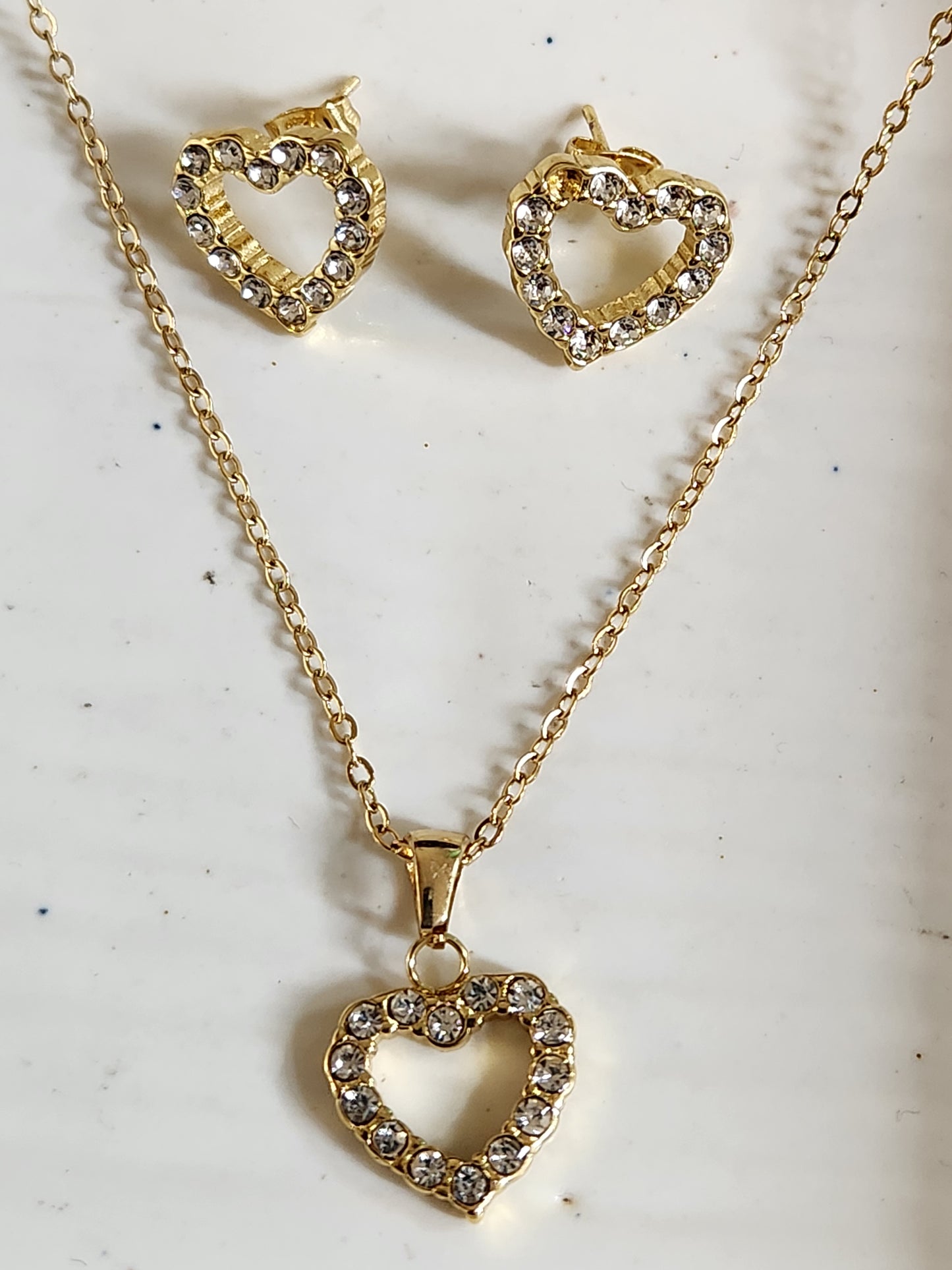 Cute Crystal Heart Necklace Set with Earrings