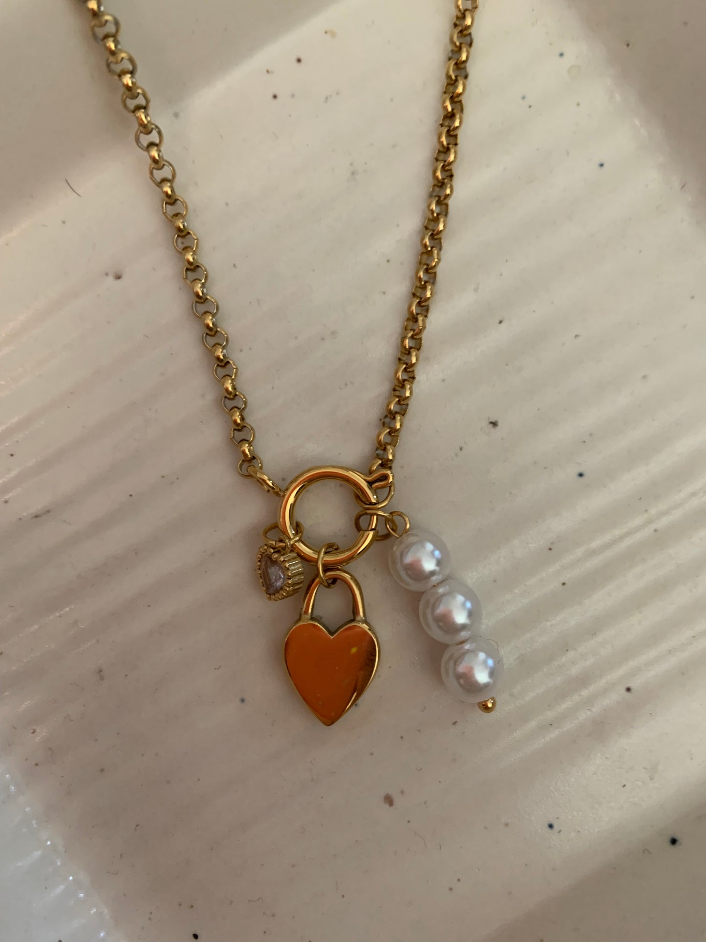 Heart lock necklace with pearls crystal charms