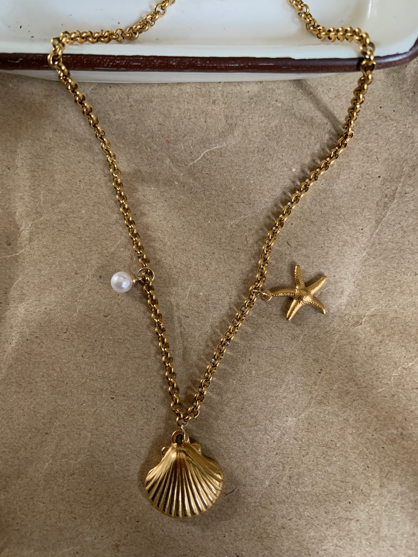 Dreamy Beach Necklace Pearl Starfish Shell
