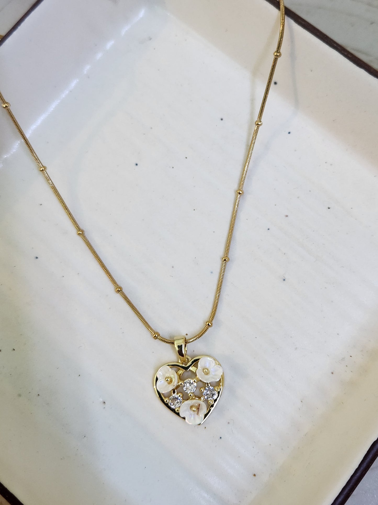 Flower Zircon Studded Heart Knotted Necklace