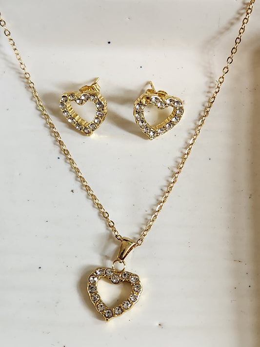 Cute Crystal Heart Necklace Set with Earrings