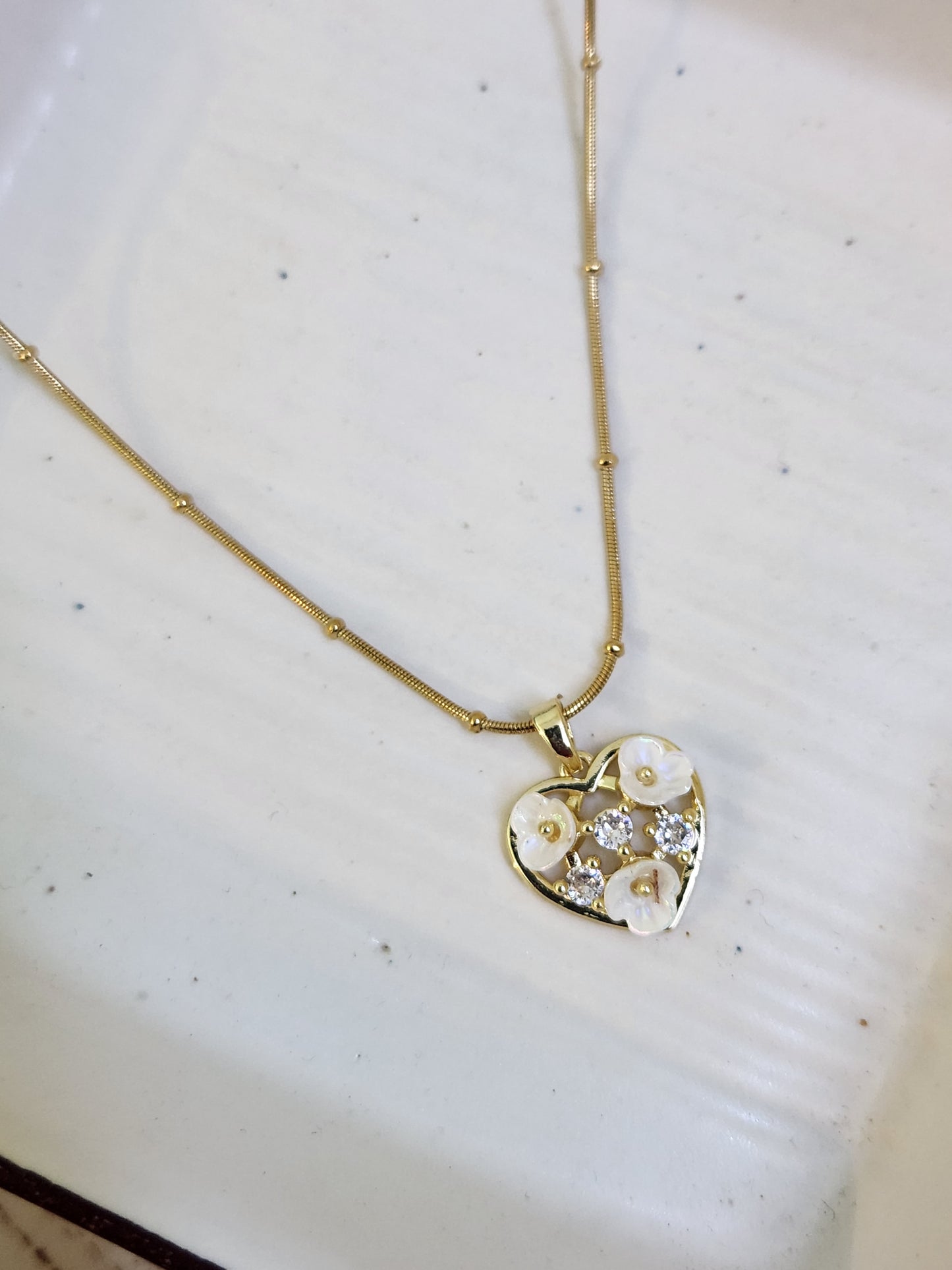 Flower Zircon Studded Heart Knotted Necklace
