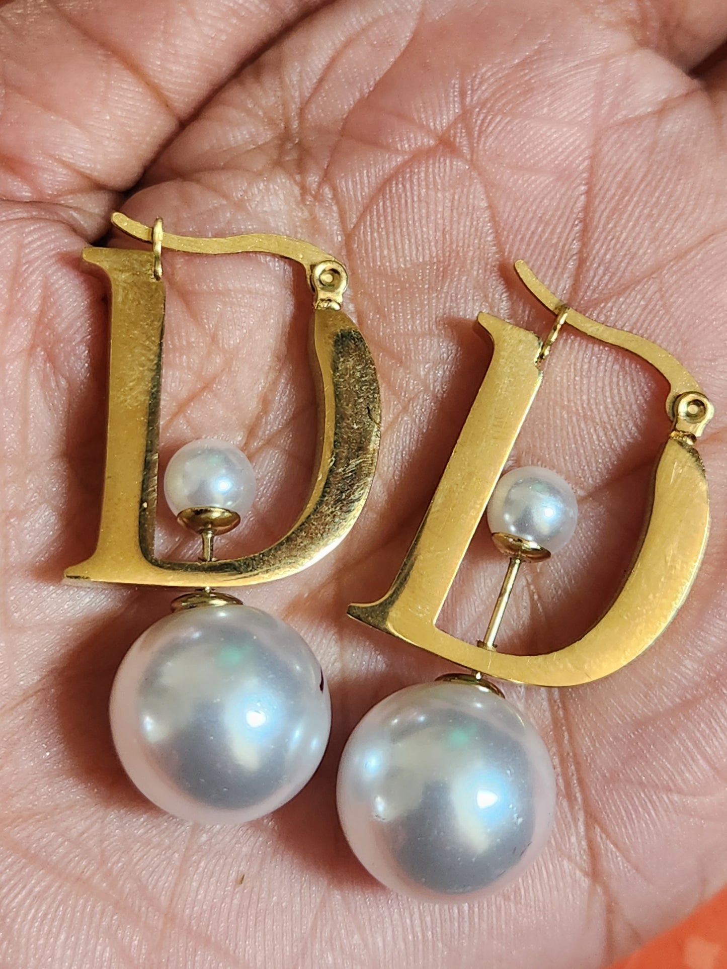 Letter D Pearl Earrings