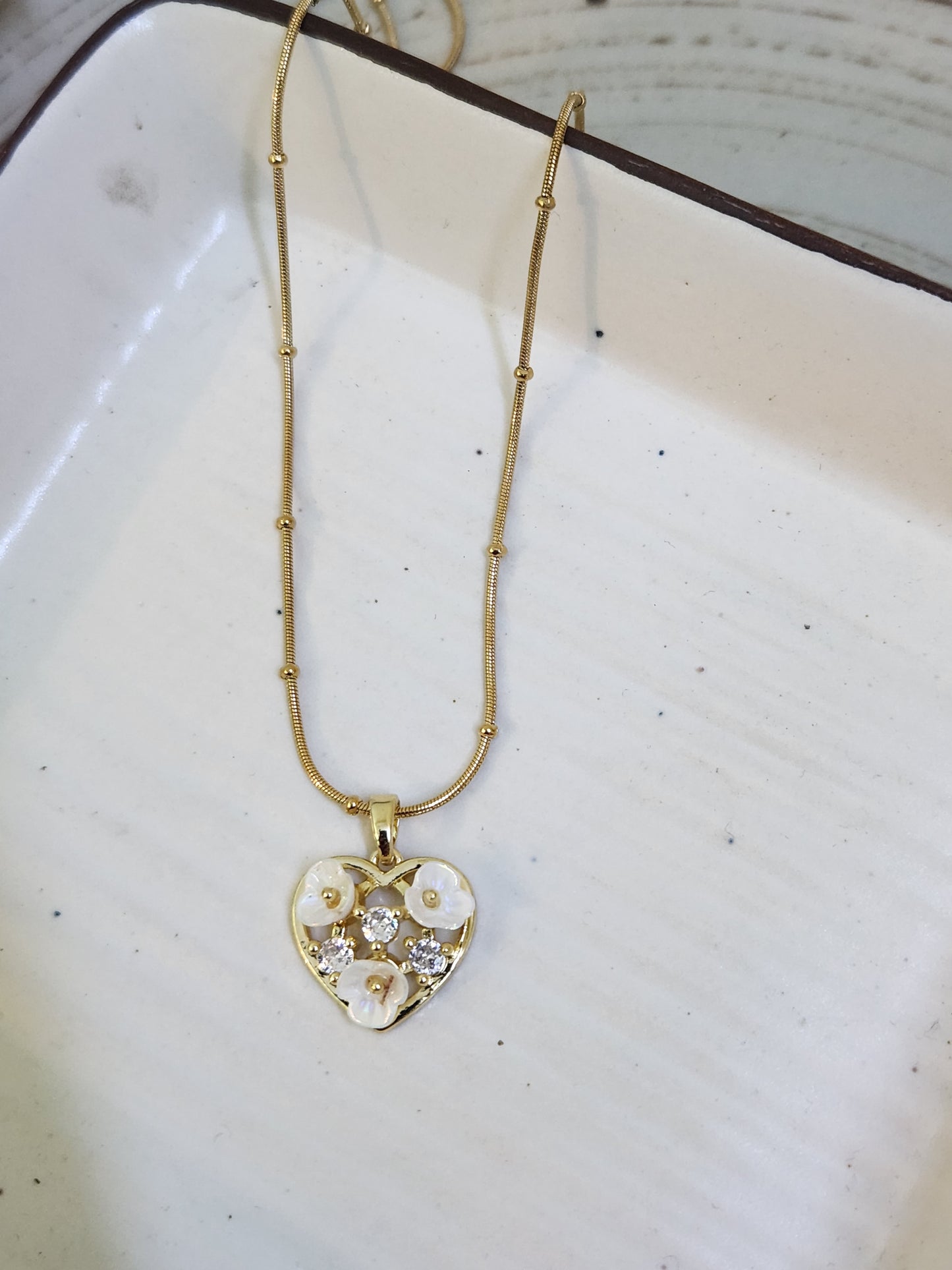 Flower Zircon Studded Heart Knotted Necklace