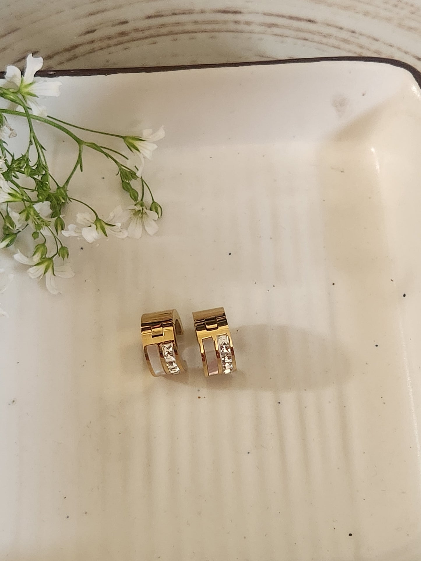 Pearl Zircon Dual Mini Hoops