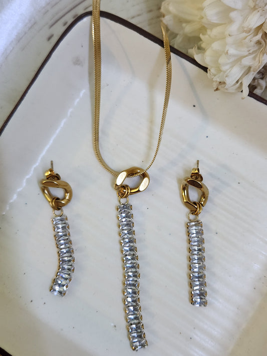 Long Dangler Necklace Set & Earrings