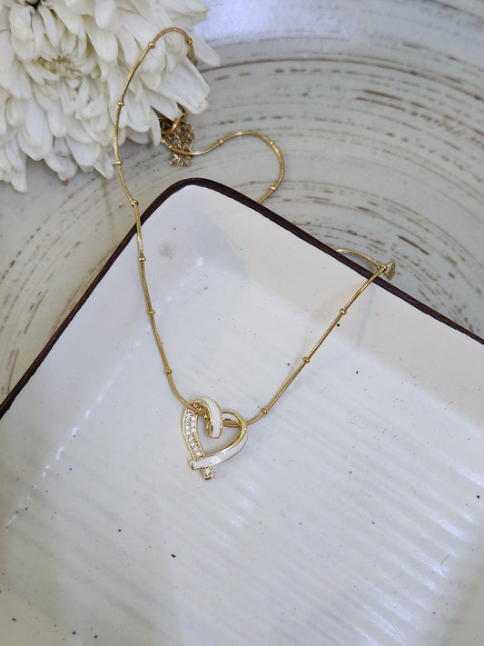 White Zircon Riffon Heart Necklace