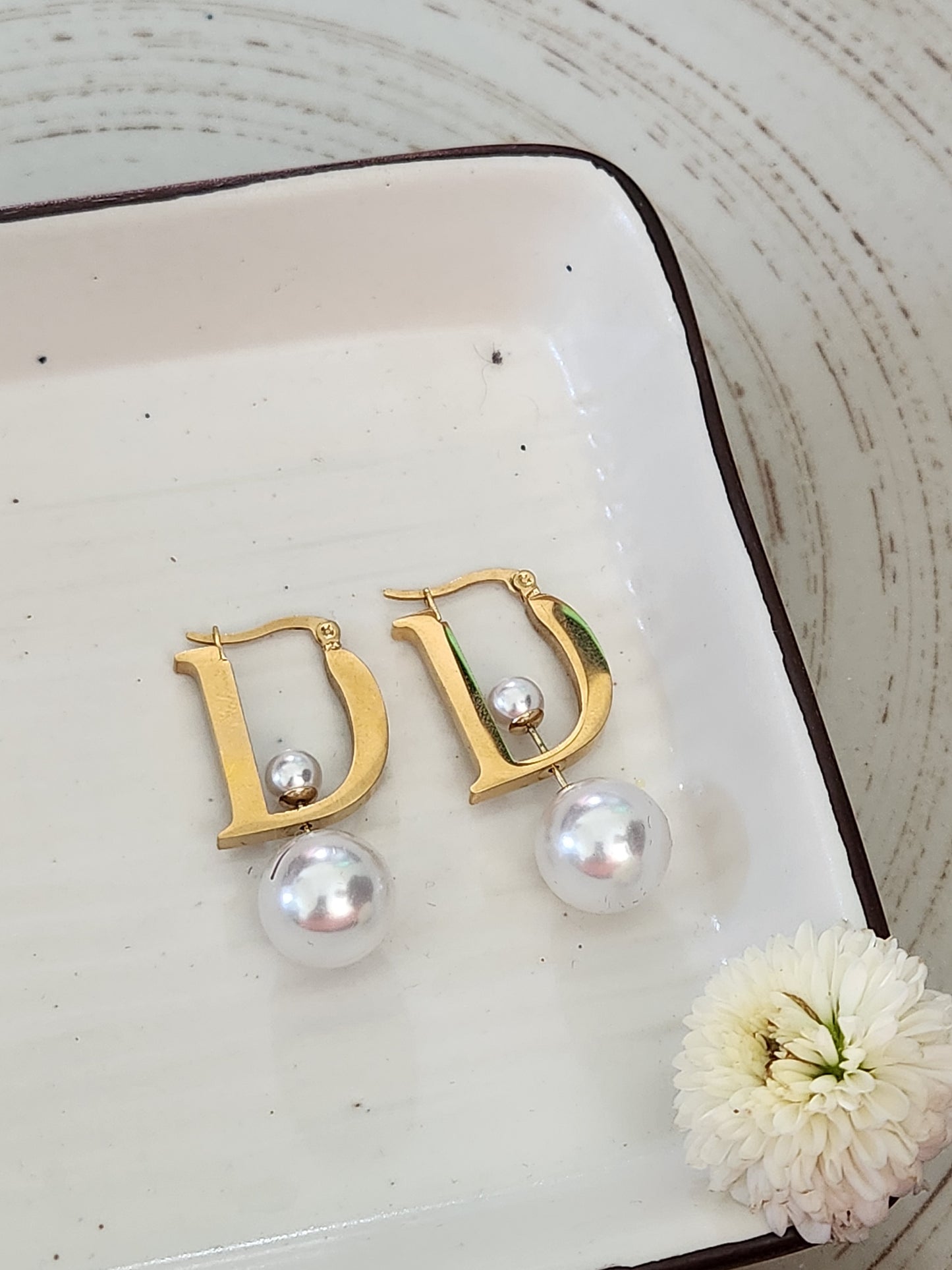 Letter D Pearl Earrings