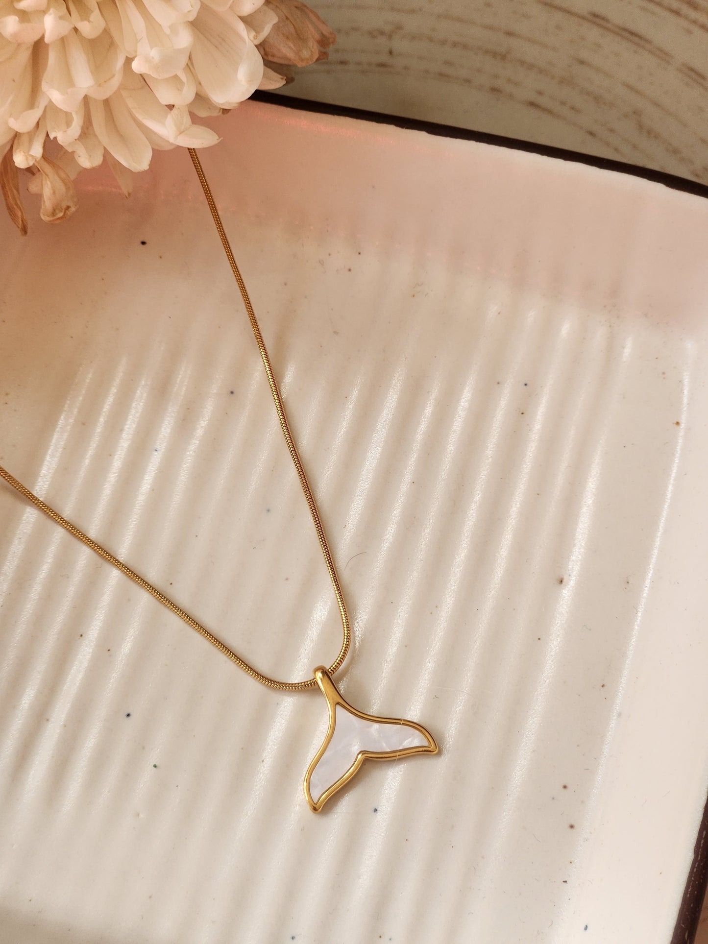 Whale Tail Necklace With Pearl