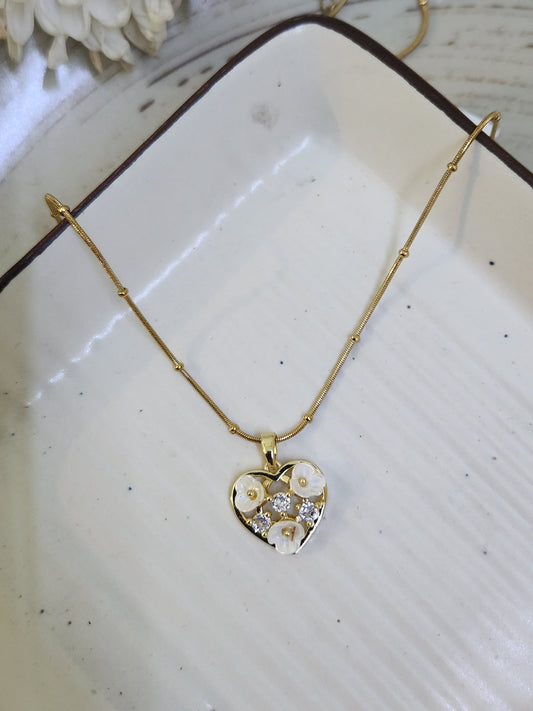 Flower Zircon Studded Heart Knotted Necklace