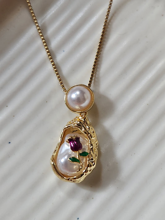 Pearl Rose Vintage Necklace