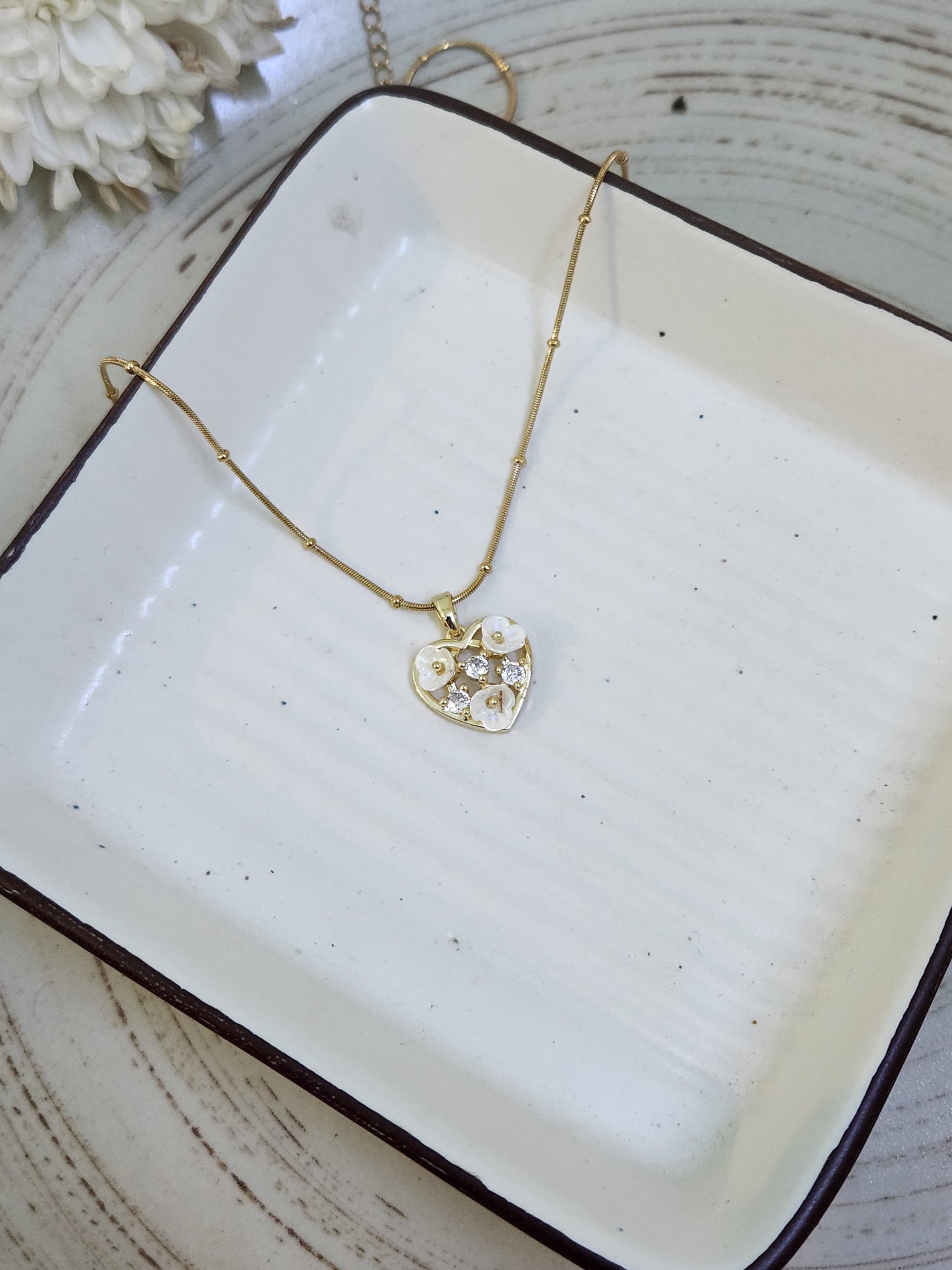 Flower Zircon Studded Heart Knotted Necklace